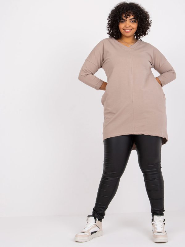 Großhandel Dunkelbeige Sweatshirt-Tunika plus size Baumwolle Sue