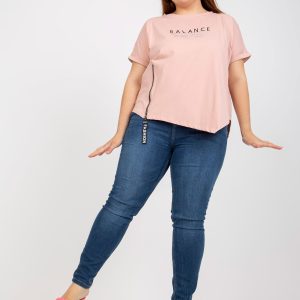 Großhandel Dirty Pink Plus Size T-Shirt mit Schriftzug und Applikation