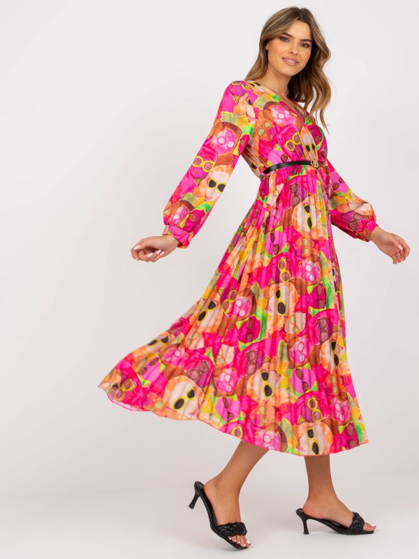 Großhandel Rosa Kleid mit Prints und Wickel