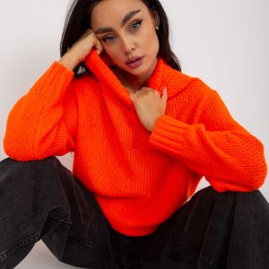 Großhandel Orangefarbener lässiger Rollkragenpullover für Damen