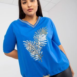 Großhandel Blaue Plus Size Bluse mit V-Ausschnitt