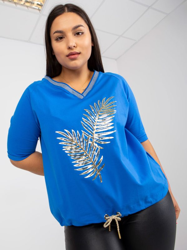 Großhandel Blaue Plus Size Bluse mit V-Ausschnitt