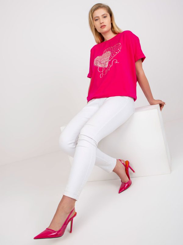 Großhandel Fuchsia Plus Size T-Shirt mit Golddruck