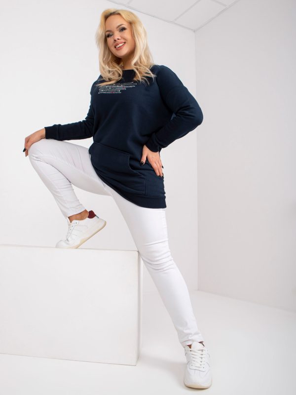 Großhandel Marineblaues Sweatshirt in Übergröße mit Taschen Desiree