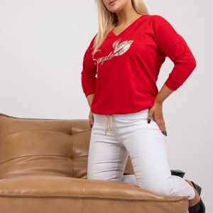 Großhandel Rote Plus -Size-Bluse mit Edna-Applikation und Druck