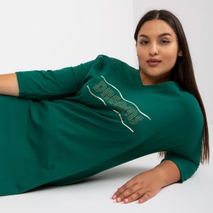 Großhandel Dunkelgrün Plus -Size-Tunika aus Baumwolle mit Taschen