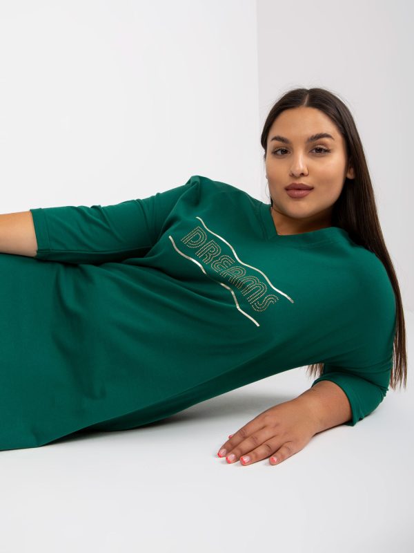 Großhandel Dunkelgrün Plus -Size-Tunika aus Baumwolle mit Taschen