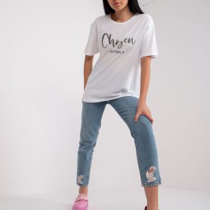 Großhandel Weißes Damen T-Shirt mit Inschrift und Applikation