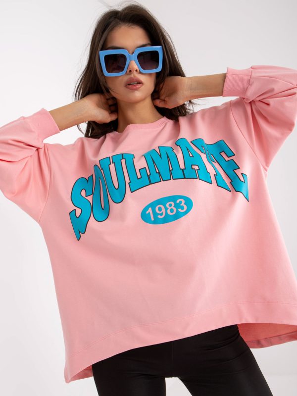 Großhandel Hellrosa und blaues Oversize-Sweatshirt ohne Kapuze