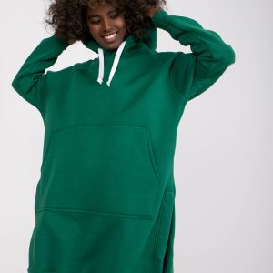 Großhandel Dunkelgrüner Basic Hoodie aus Baumwolle Wioletta Langer Hoodie