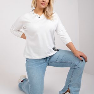 Großhandel Ecru Baumwolle Plus -Size Bluse mit V-Ausschnitt