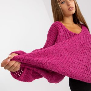 Großhandel Oversize-Pullover mit weiten Ärmeln in Fuchsia OCH BELLA