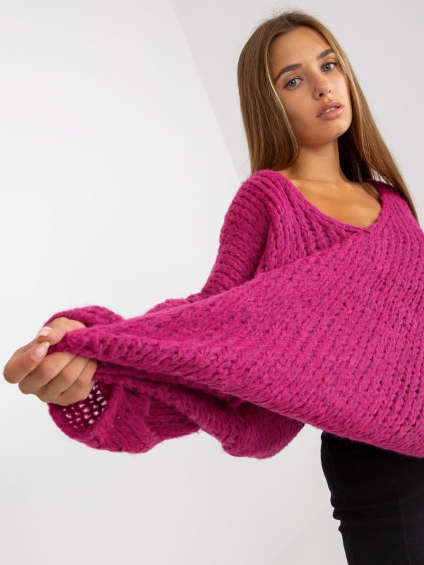 Großhandel Oversize-Pullover mit weiten Ärmeln in Fuchsia OCH BELLA