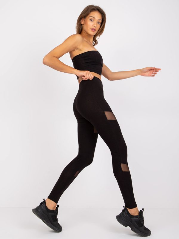 Großhandel Schwarze Sport-Leggings mit Mesh Amande RUE PARIS