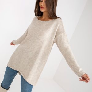 Großhandel Beiger Oversize-Pullover mit asymmetrischem Schnitt OCH BELLA