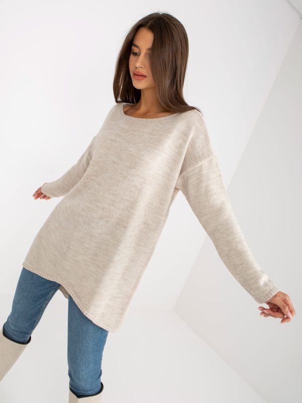 Großhandel Beiger Oversize-Pullover mit asymmetrischem Schnitt OCH BELLA