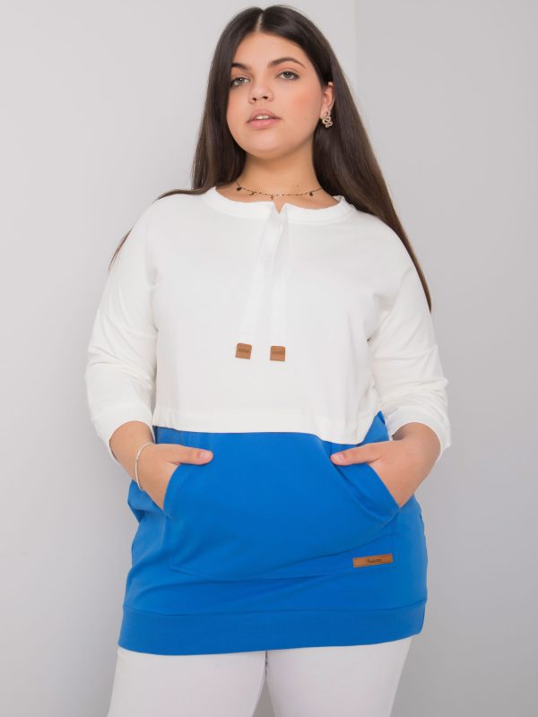 Großhandel Ecru-blaues Plus Size Sweatshirt ohne Kapuze Sira