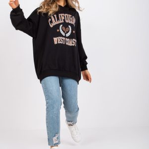 Großhandel Schwarzes übergroßes langes Sweatshirt mit Print und Hoodie