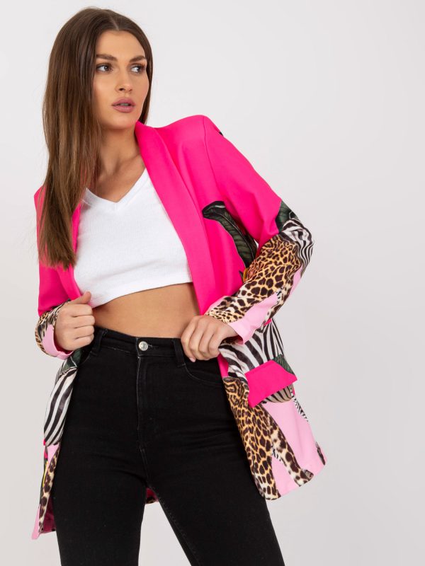 Großhandel Neonpinker Blazer mit Prints und langen Ärmeln