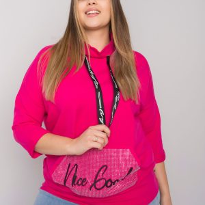 Großhandel Fuchsia Plus Size Bluse mit Kristall-Strasssteinen