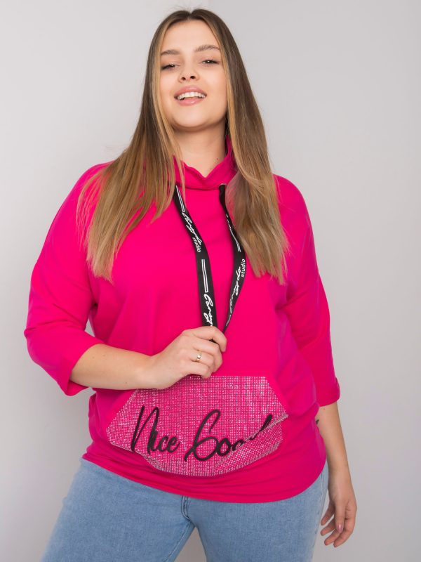 Großhandel Fuchsia Plus Size Bluse mit Kristall-Strasssteinen