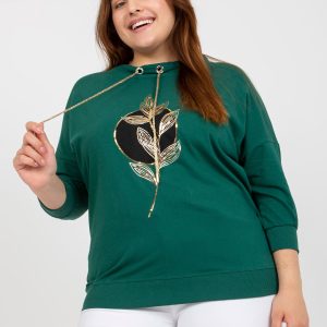 Großhandel Dunkelgrüne Plus -Size-Bluse mit Applikation