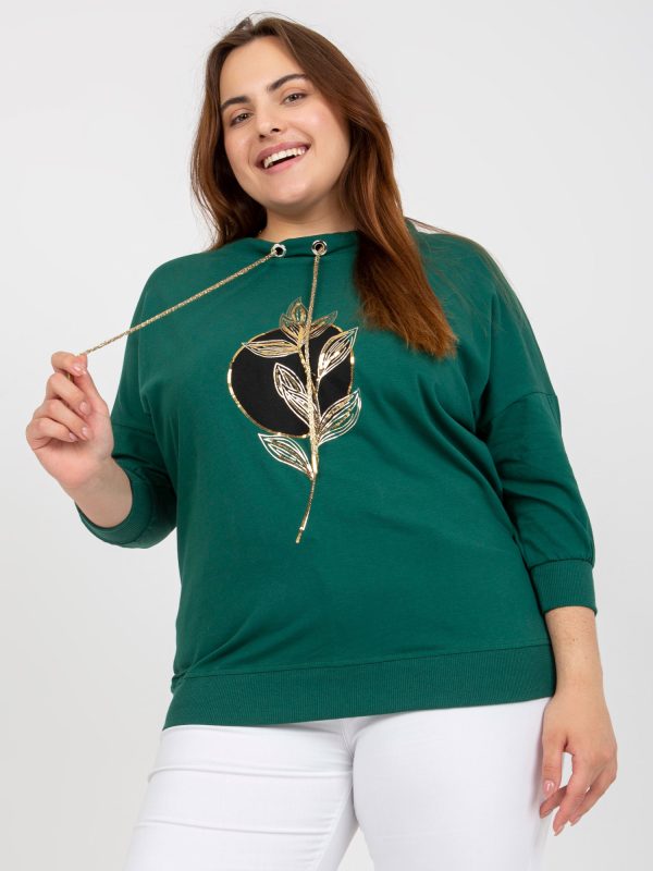 Großhandel Dunkelgrüne Plus -Size-Bluse mit Applikation