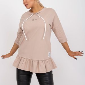 Großhandel Hellbeige Sweatshirt-Tunika in Übergröße mit Rüsche Elisabeth