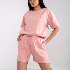 Großhandel Hellrosa Sweatshirt-Set für den Sommer mit kurzen Ärmeln