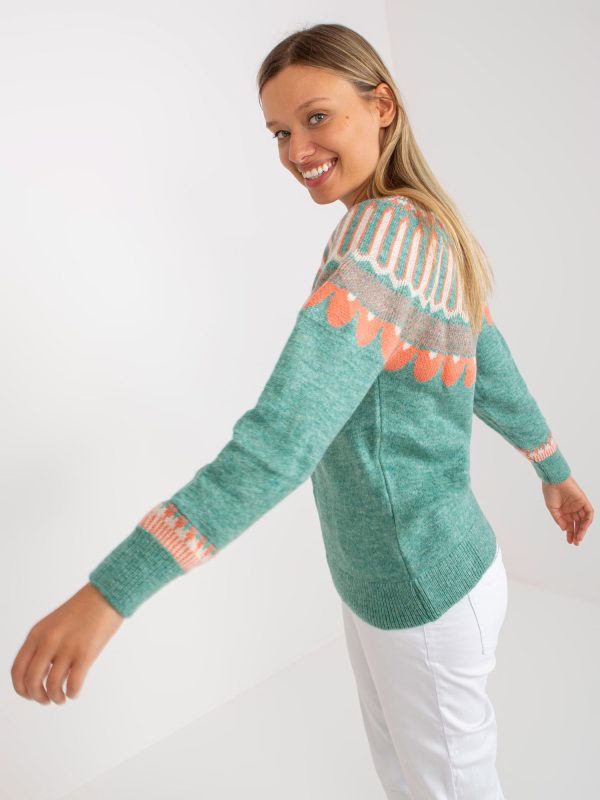 Großhandel Klassischer mintfarbener Pullover mit Stehkragen RUE PARIS