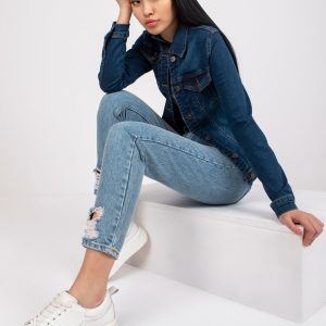 Großhandel Dunkelblaue Damen Jeansjacke aus Baumwolle RUE PARIS