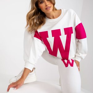 Großhandel Weiß-Fuchsia-Sweatshirt-Set mit übergroßem Sweatshirt