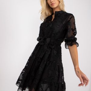 Großhandel Schwarzes Cocktailkleid mit ausgestelltem Mini-