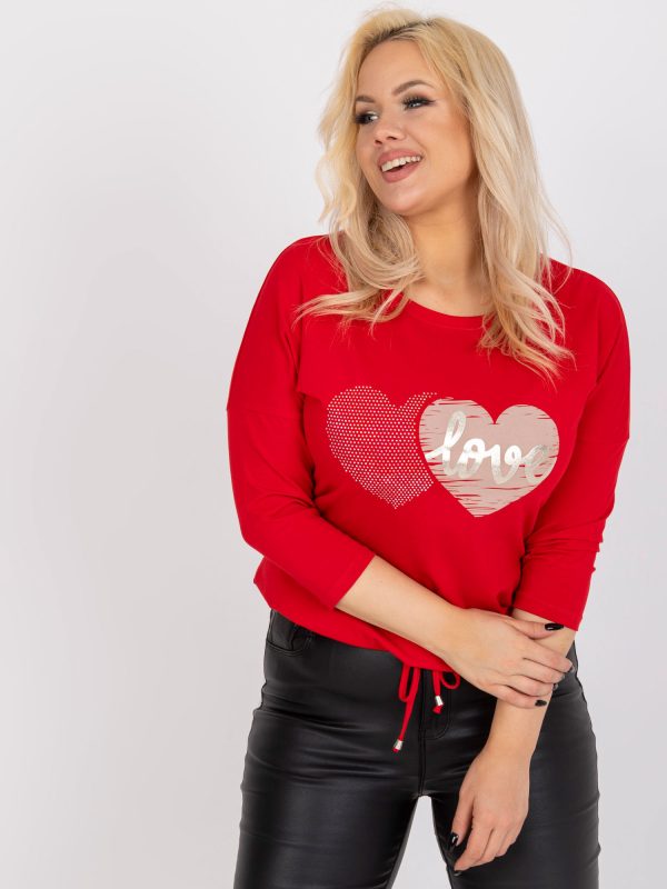 Großhandel Rote Plus Size Bluse mit Rundhalsaus