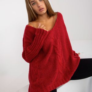 Großhandel Roter Pullover mit übergroßen Zöpfen OCH BELLA