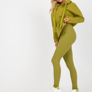 Großhandel Olivgrünes zweiteiliges Jogging-Set mit Leggings