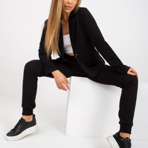 Großhandel Schwarzes Basic Sweatshirt-Set mit Hose