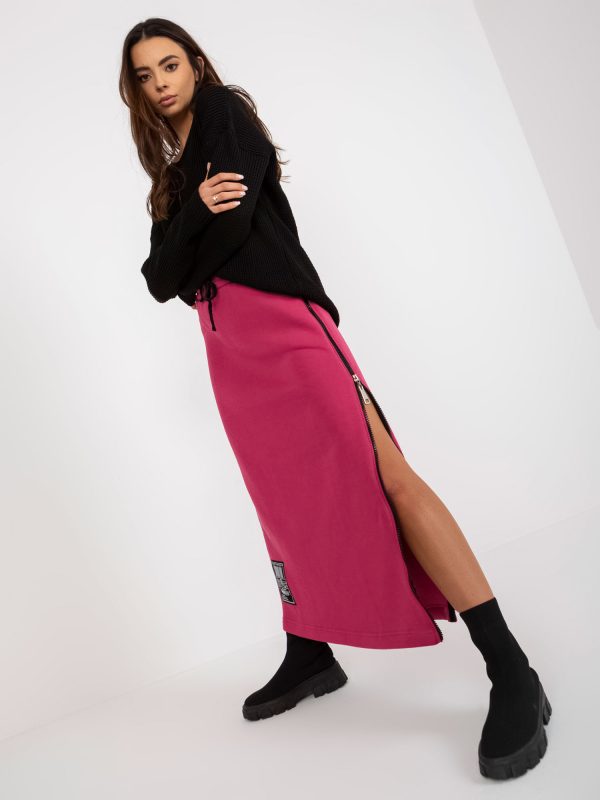 Großhandel Fuchsia Midi-Sweatshirt mit Reißverschluss