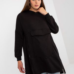 Großhandel Schwarzes langes Damen-Sweatshirt mit Reißverschlüssen