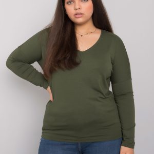 Großhandel Khakifarbene Einfarbige Bluse Plus Size Elisa