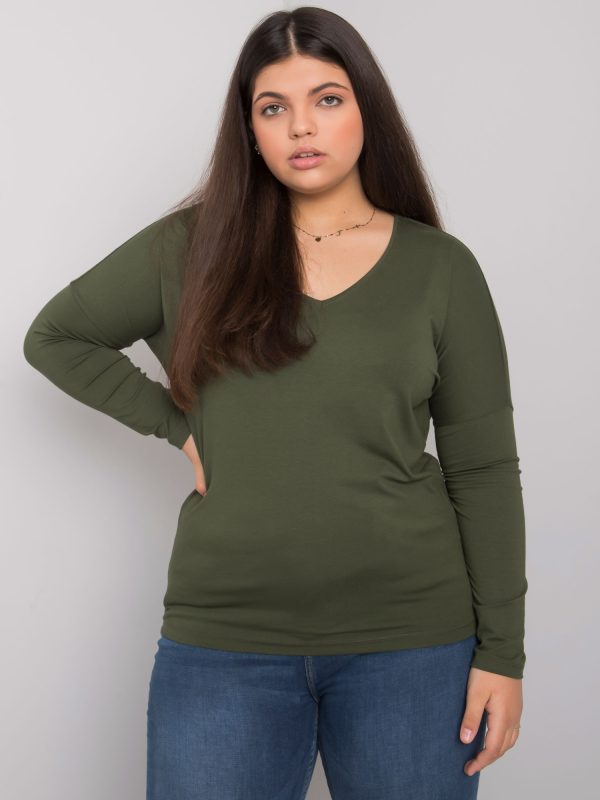 Großhandel Khakifarbene Einfarbige Bluse Plus Size Elisa