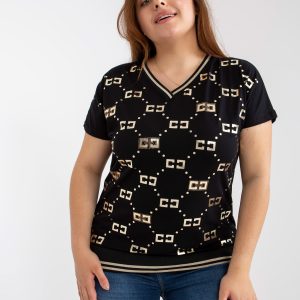 Großhandel Schwarze Plus Size Bluse mit V-Ausschnitt