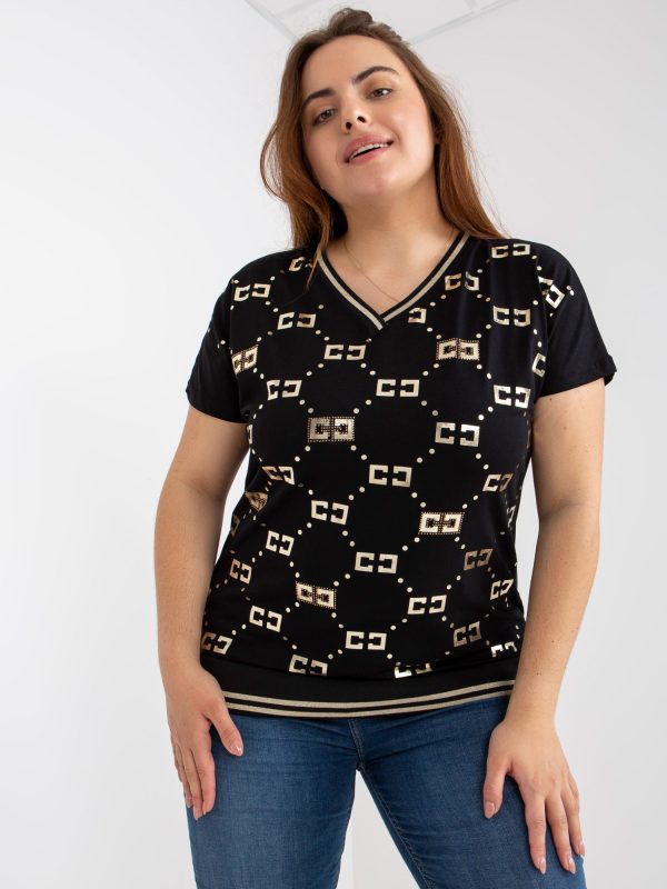 Großhandel Schwarze Plus Size Bluse mit V-Ausschnitt