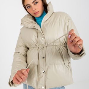 Großhandel Hellbeige Winterjacke aus Öko-Leder mit Taschen