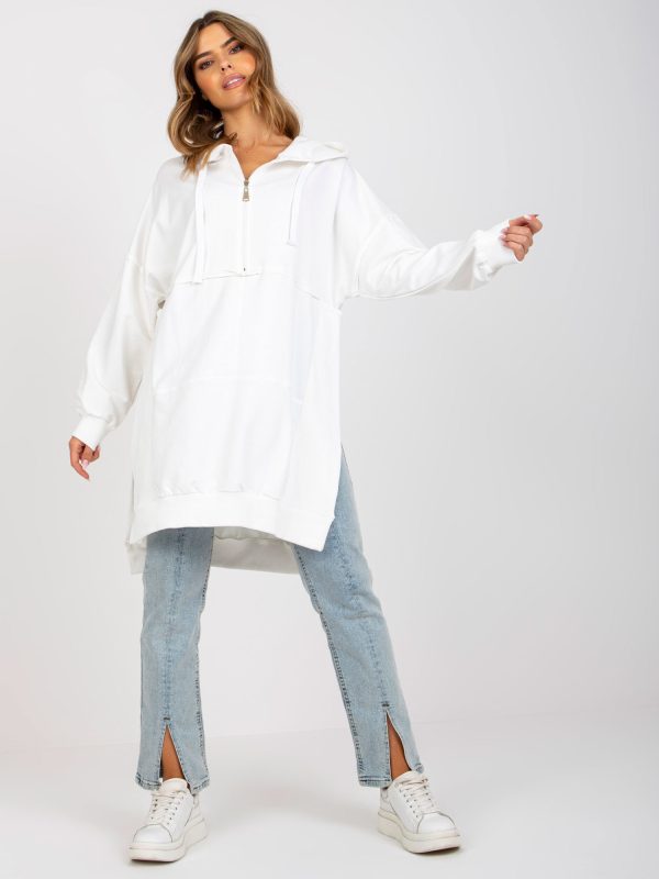 Großhandel Weißer Basic-Sweatshirt aus Baumwolle mit Schlitzen und Kapuze