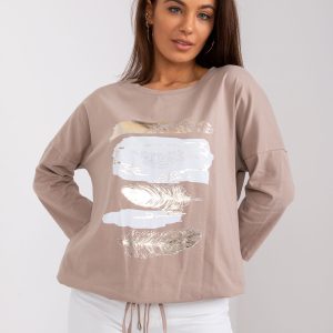 Großhandel Dunkelbeige Bluse mit Gloria-Print