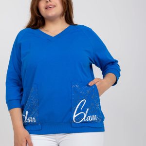 Großhandel Dunkelblaue Plus -Size-Bluse mit V-Ausschnitt