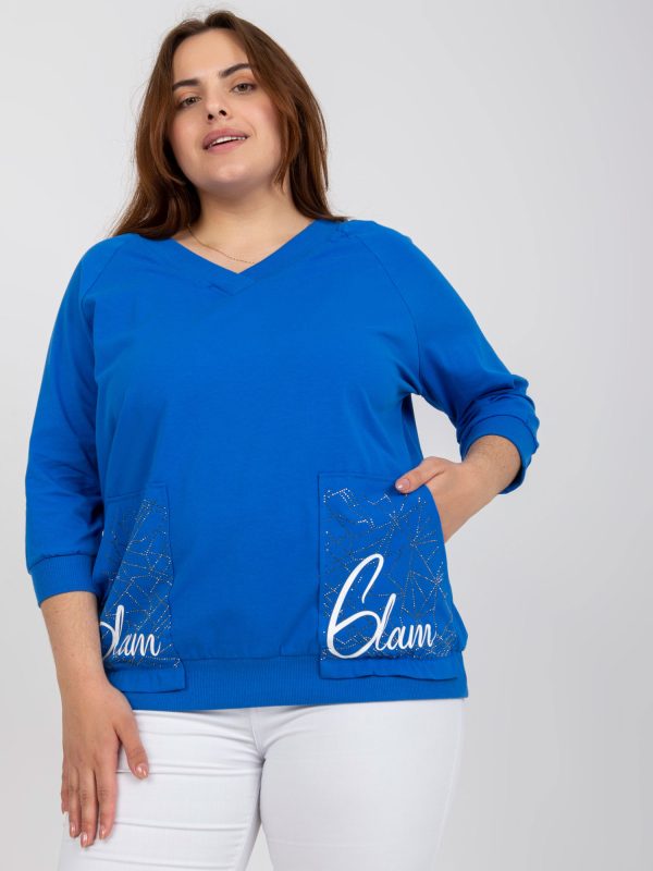 Großhandel Dunkelblaue Plus -Size-Bluse mit V-Ausschnitt