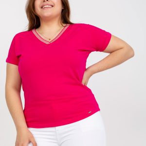 Großhandel Fuchsia Plus Size T-Shirt mit V-Ausschnitt