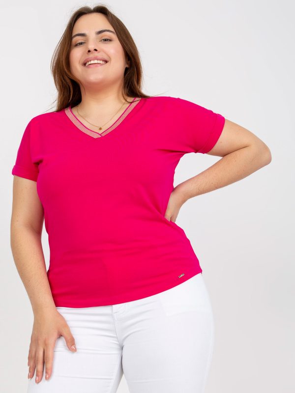 Großhandel Fuchsia Plus Size T-Shirt mit V-Ausschnitt